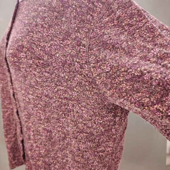 Women's J Jill Speckled Maroon Button Down Cardigan Sweater Size XLT Tall Ruffle - Picture 7 of 10